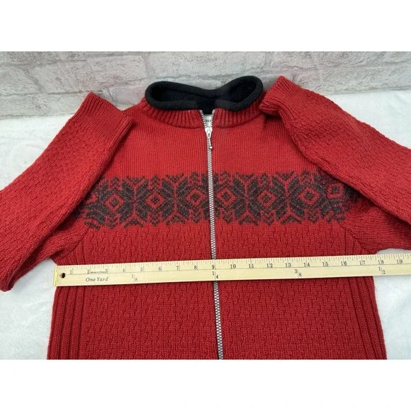 New Susan Fosse Cardigan Aluoen Norway Wool Full Zip Sweater Red Black Small